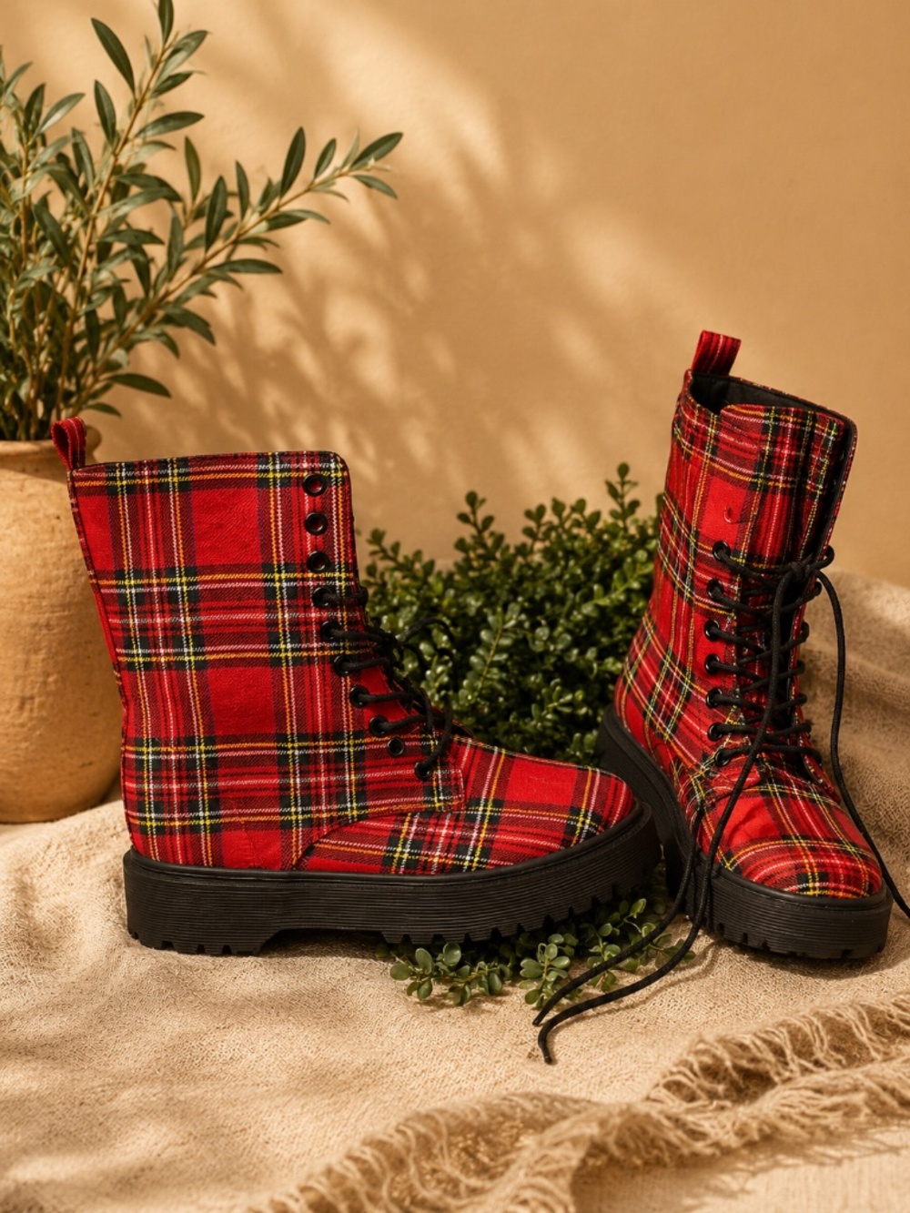 Plaid red boots